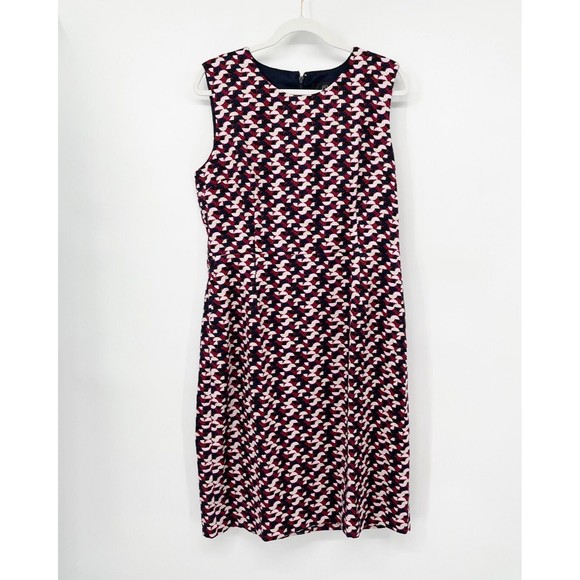 J. Crew Sheath Portfolio Dress Size 14 Red Geo Print Sleeveless Lined Career - Picture 2 of 12